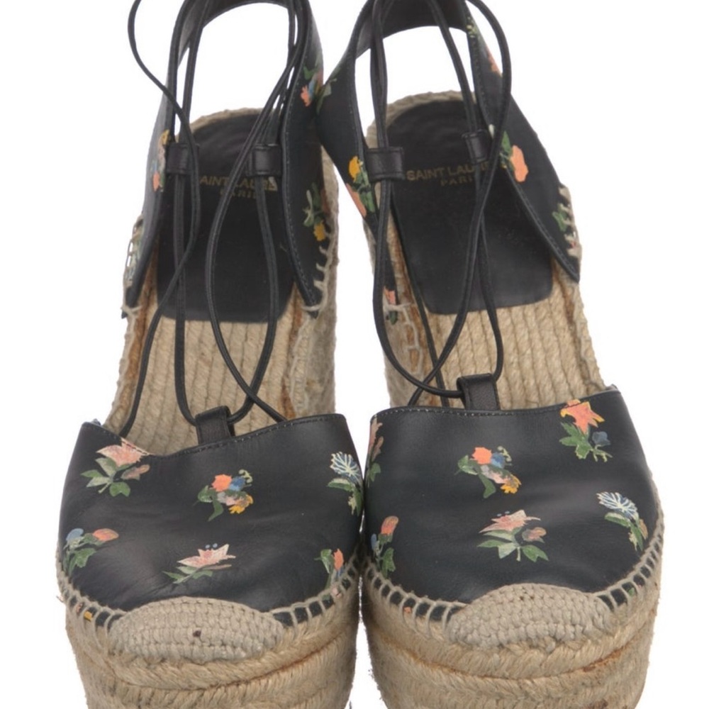 Saint Laurent Black Espadrille Slingback Wedges